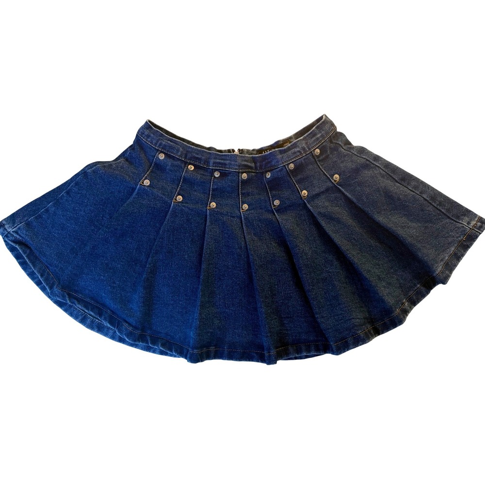 Festival Edgy Y2K Studded Pleated Mini Denim Skort ANWND Womens Large Blue Skirt